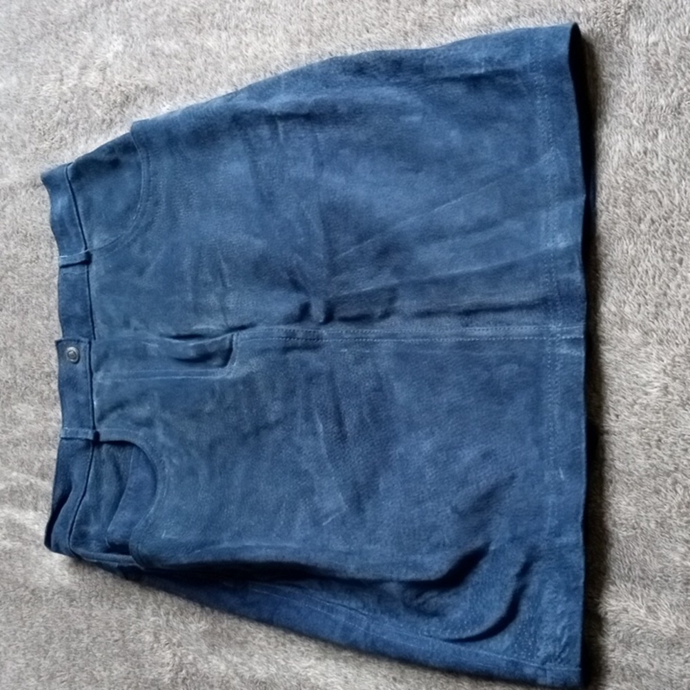 Compagnie Internationale Express vintage blue suede pencil skirt